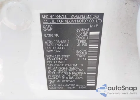 2017 Nissan Rogue Sv z USA, uszkodzony, nr VIN KNMAT2MT5HP540104